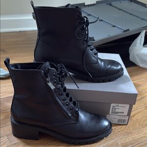 Halston leather lug sole combat boots